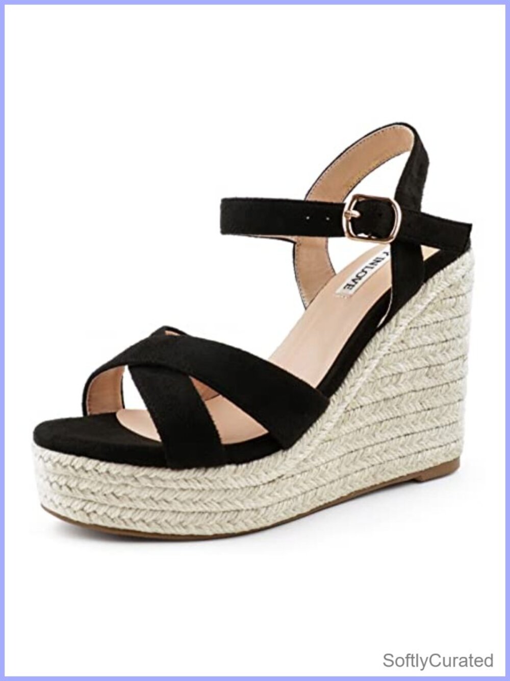 Womens Faux Suede Wedge Sandals Platform Open Toe Ankle Strap Buckle